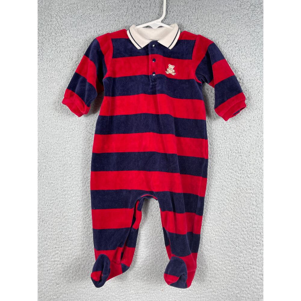 Little Me Snap Button Velour Striped With Little Bear One Piece Size 9M